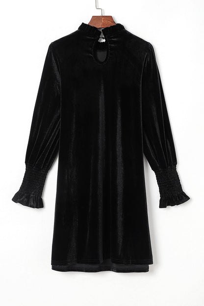 Velvet Frill Neck Shift Dress