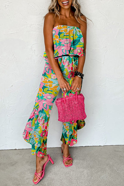 Tropical Strapless Ruffle Jumpsuit