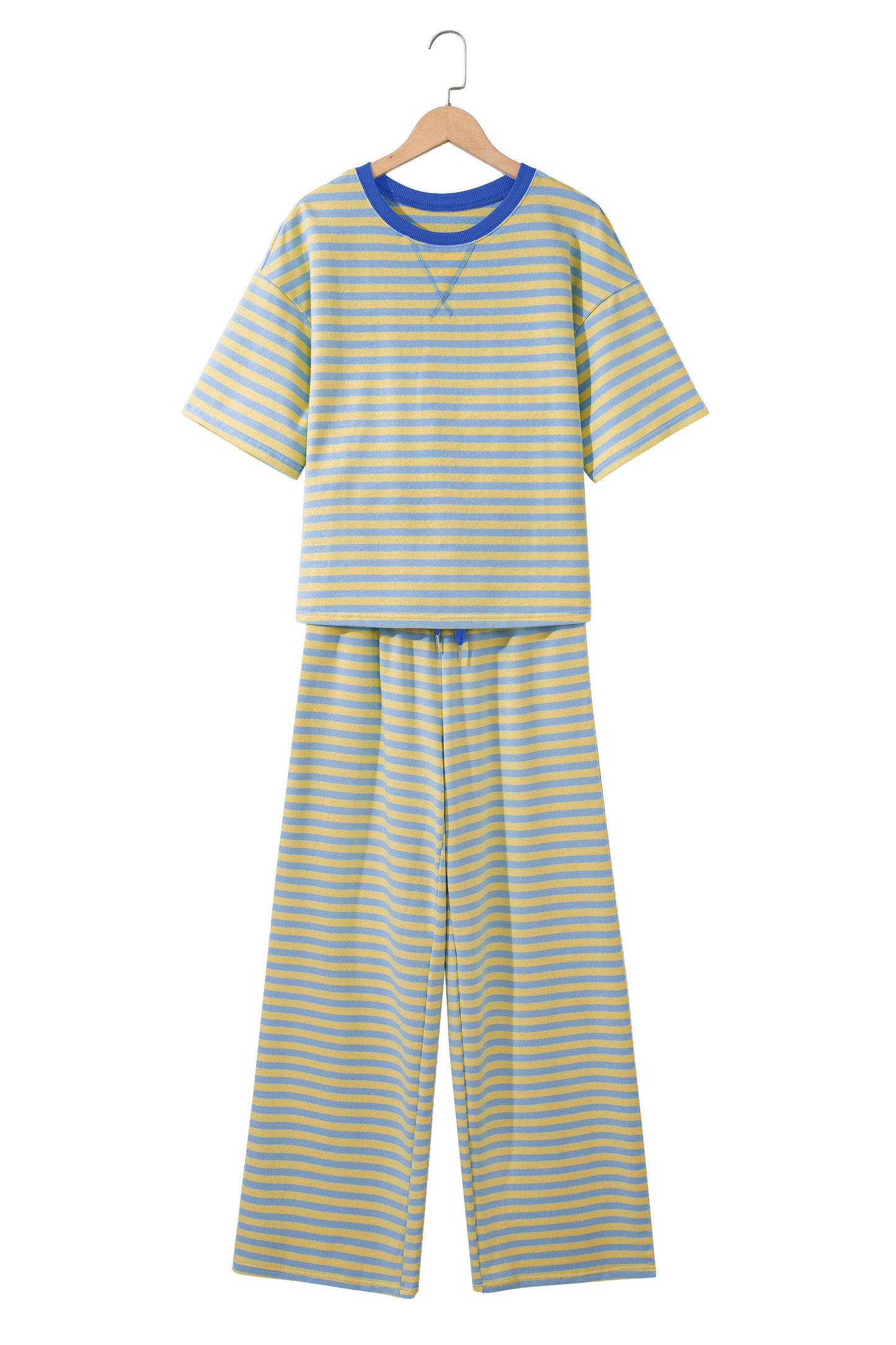Stripe Colorblock Trim Short Sleeve Tee and Pants Set