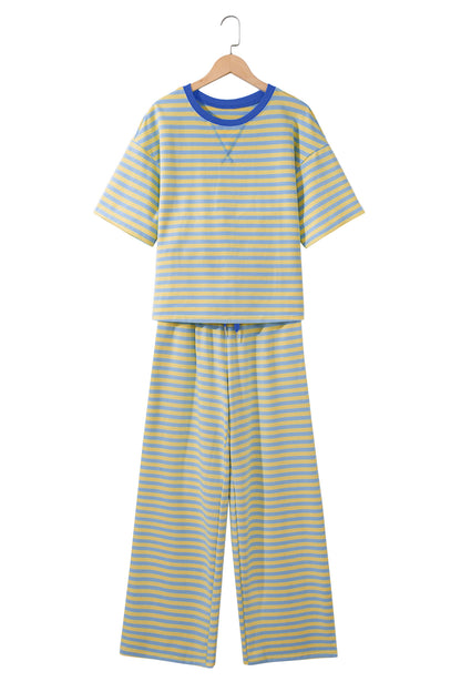 Stripe Colorblock Trim Short Sleeve Tee and Pants Set