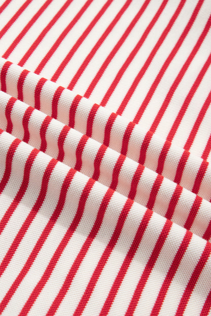 Stripe Quarter Zip Polo Collar T-Shirt Dress