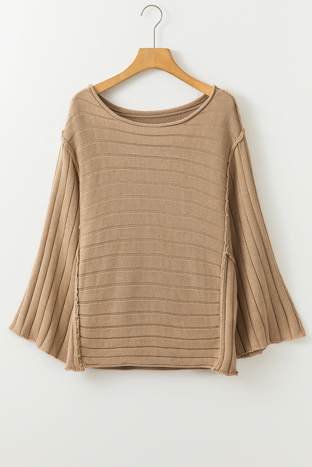Ribbed Knit Reverse Seam 3/4 Sleeve Sweater