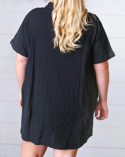 Buttoned Collar Shift Dress Plus Size