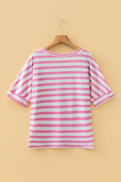 Stripe V-Neck Patch Pocket T-Shirt