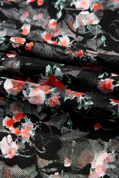 Floral Mesh Sheer Long Sleeve Top