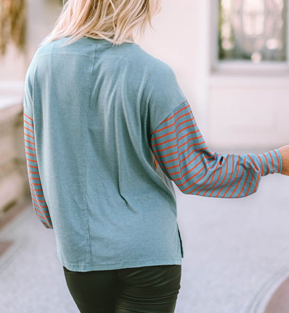 Colorblock Stripe Bishop Sleeve Top