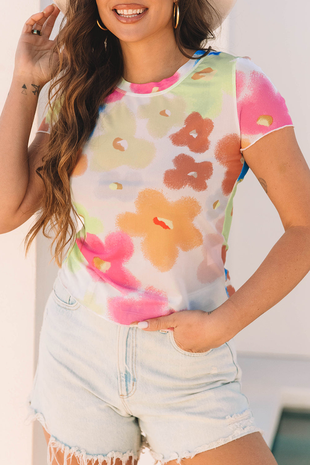 Floral Mesh Short Sleeve T-Shirt