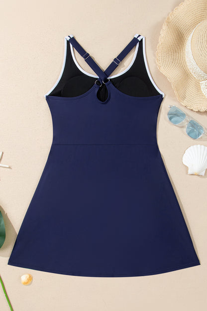 Contrast Trim Ruffle High Waist Swim Dress