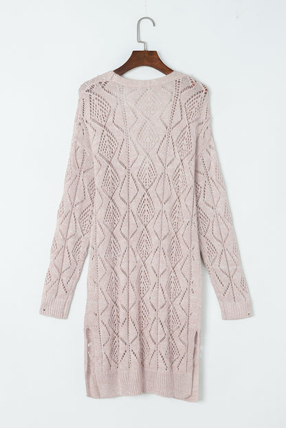 Solid Openwork Knit Button-Up Cardigan