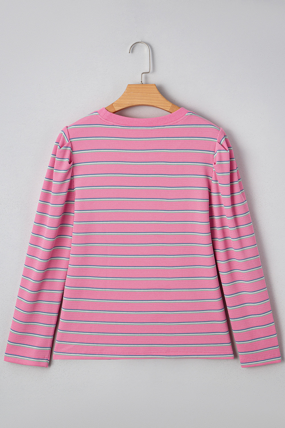 Stripe Textured Knit Round Neck Long Sleeve Top