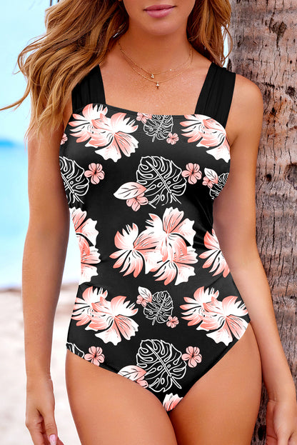 Square Neck Ruched One-Piece Swimsuit