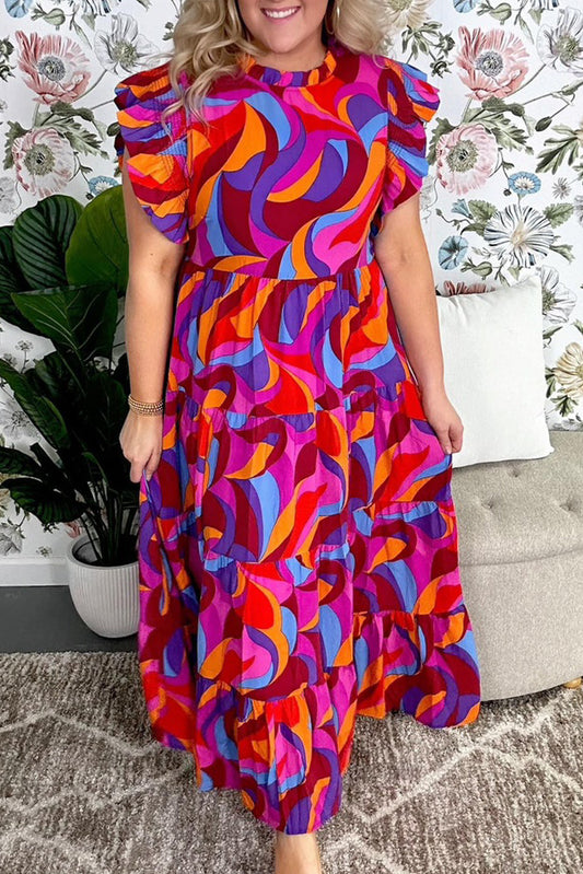 Abstract Ruffle Maxi Dress Plus Size