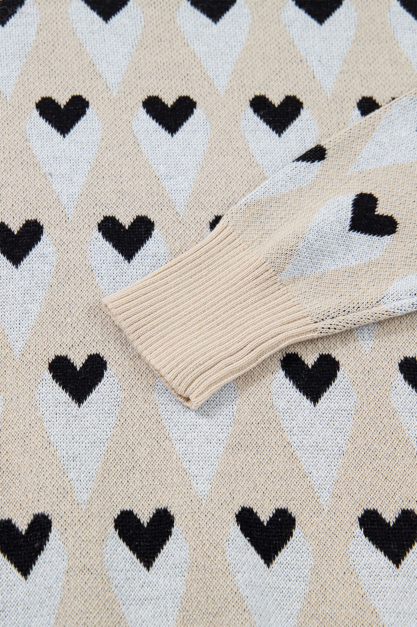 Valentine Geometric Heart Ribbed Trim Sweater