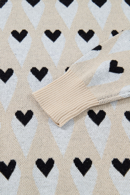 Valentine Geometric Heart Ribbed Trim Sweater
