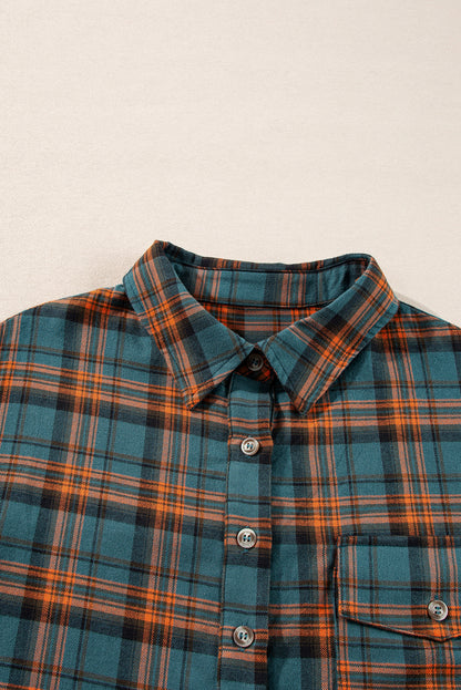 Plaid Button-Up Distressed Hem Long Sleeve Shirt