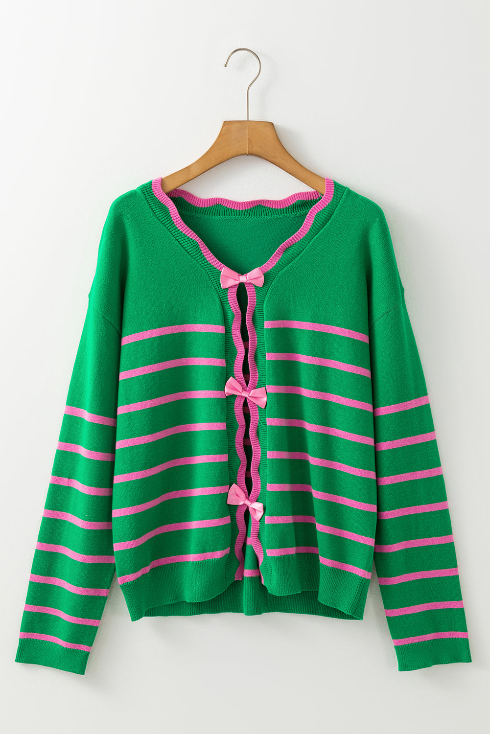 Stripe Bow Ribbon V-Neck Cardigan