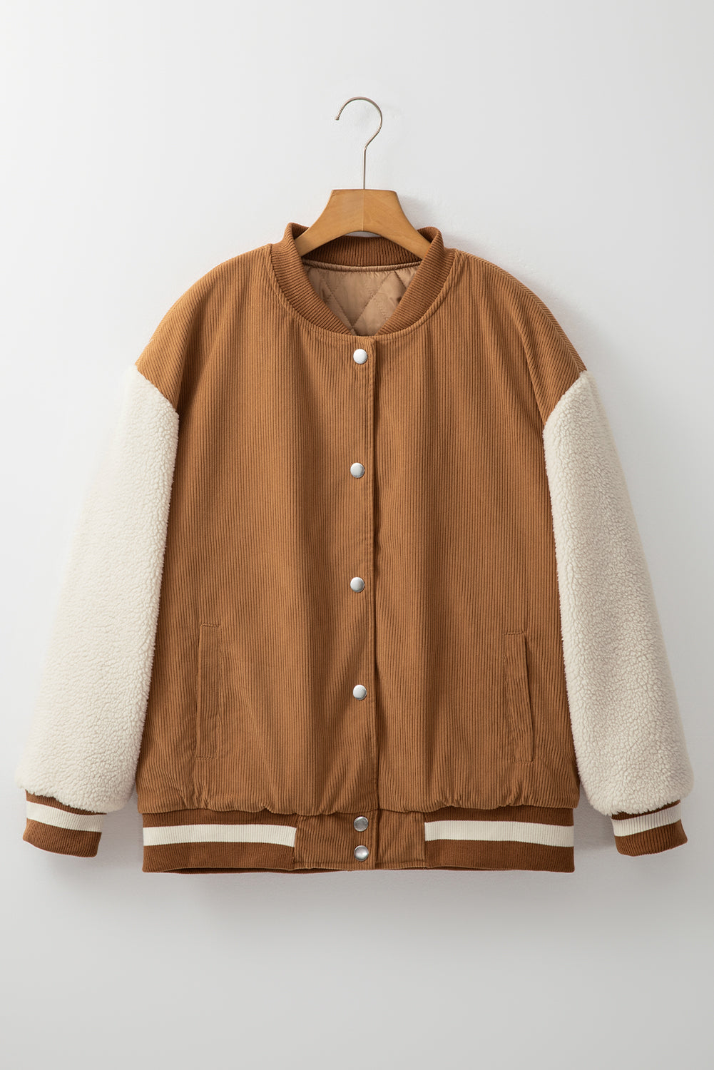 Corduroy Fleece Patchwork Bomber Jacket