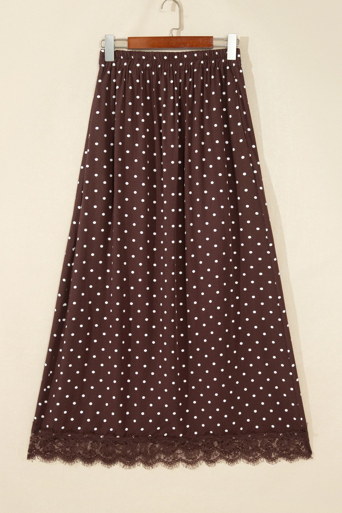 Polka Dot Lace Hem Midi Skirt