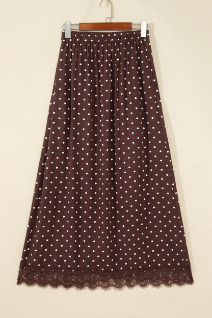 Polka Dot Lace Hem Midi Skirt