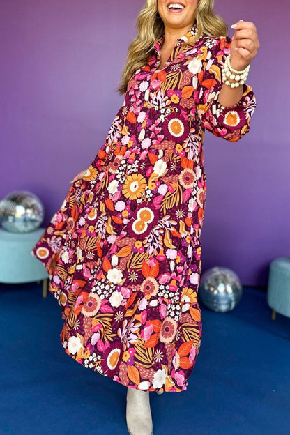 Floral Collared Tiered Maxi Dress