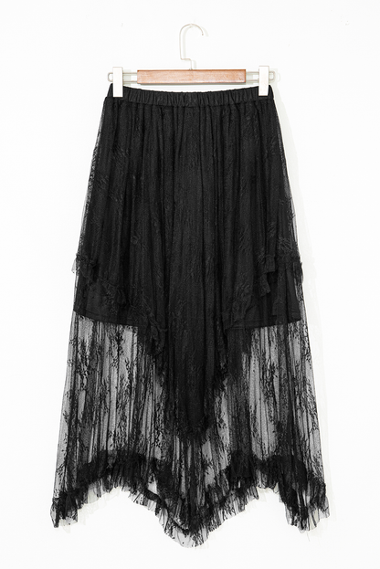 Lace Cascading Tiered High Waist Maxi Skirt