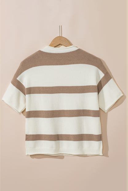 Stripe Knit Dropped Short Sleeve Sweater