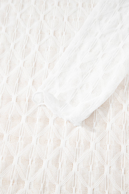 Sheer Mesh Lettuce Trim Long Sleeve Top