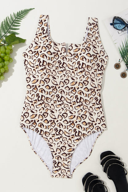 Leopard Notched Neck One-Piece Swimsuit