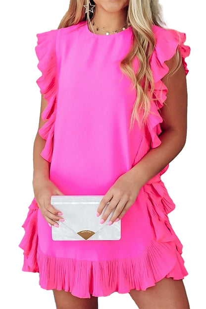 Solid Ruffle Edge Mini Dress