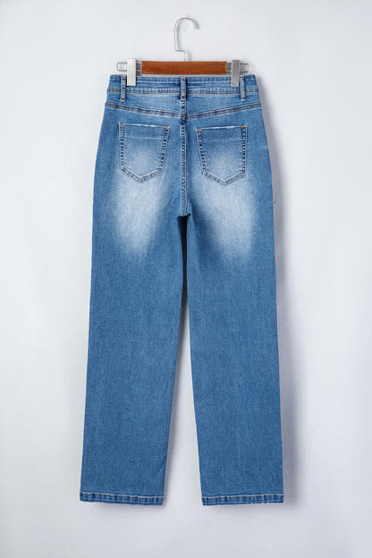 Acid Wash Denim Straight Leg Jeans