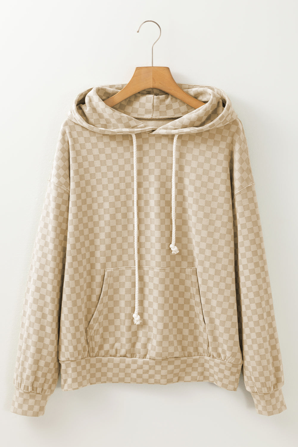 Checker Kangaroo Pocket Drawstring Hoodie