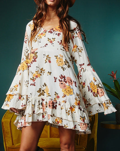 Floral Bell Sleeve Mini Dress