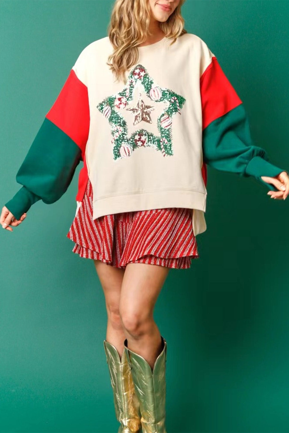 Star Wreath Colorblock Christmas Sweatshirt