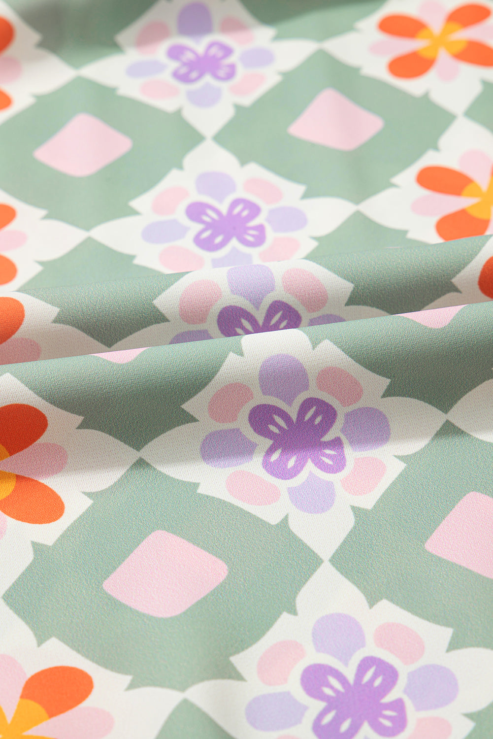 Geometric Floral V-Neck Layered Flutter Sleeve Blouse