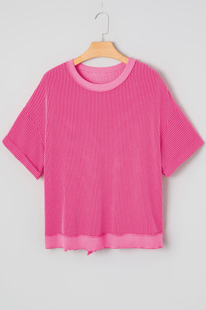 Corded Knit Cutout Bow Tie Back T-Shirt