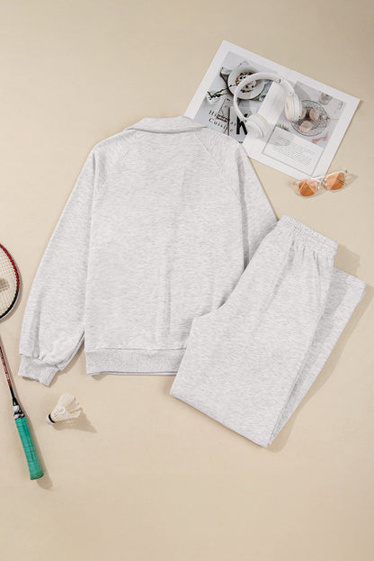 Solid V-Neck Pullover and Drawstring Sweatpants Set