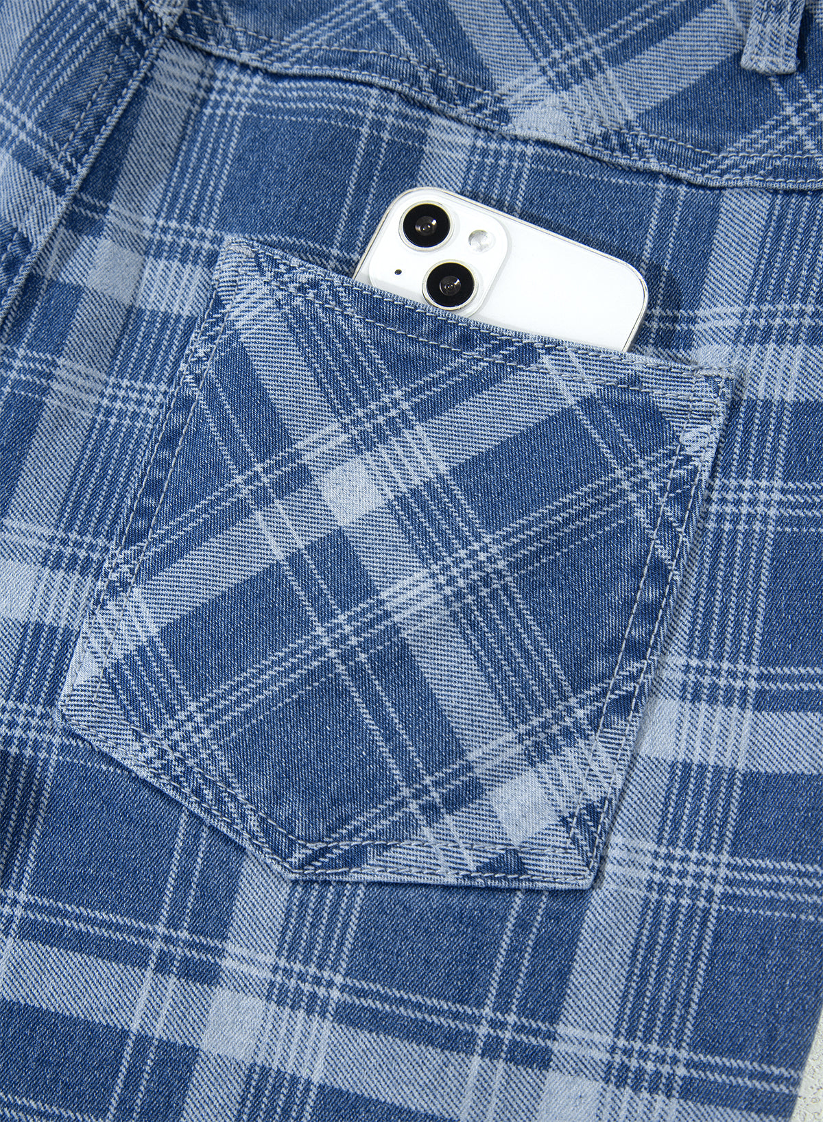 Denim Plaid Grommet Drawstring Waist Jeans