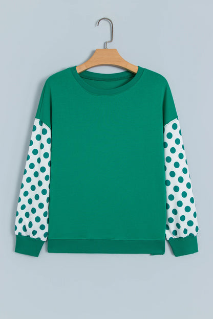 Polka Dot Patchwork Drop Shoulder Sweatshirt