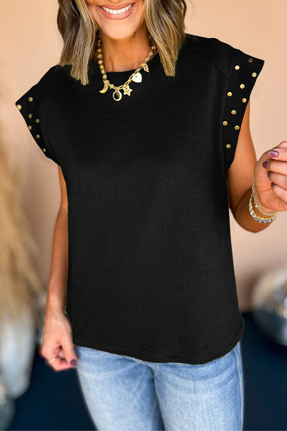 Studded Short Sleeve Crewneck Top