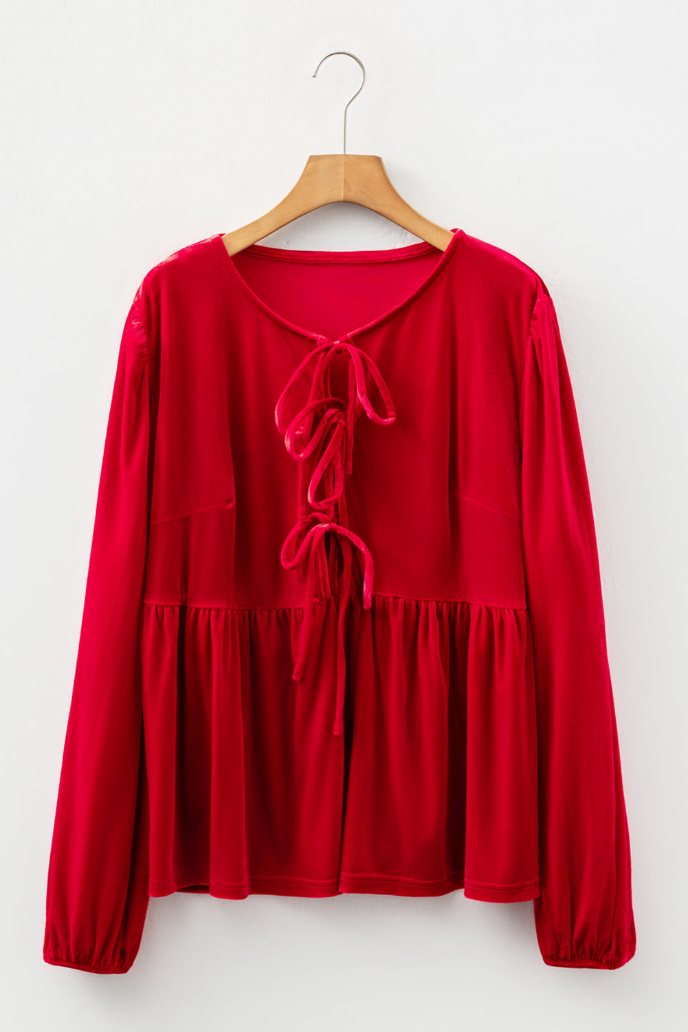 Plus Size Velvet Tie Front Peplum Blouse