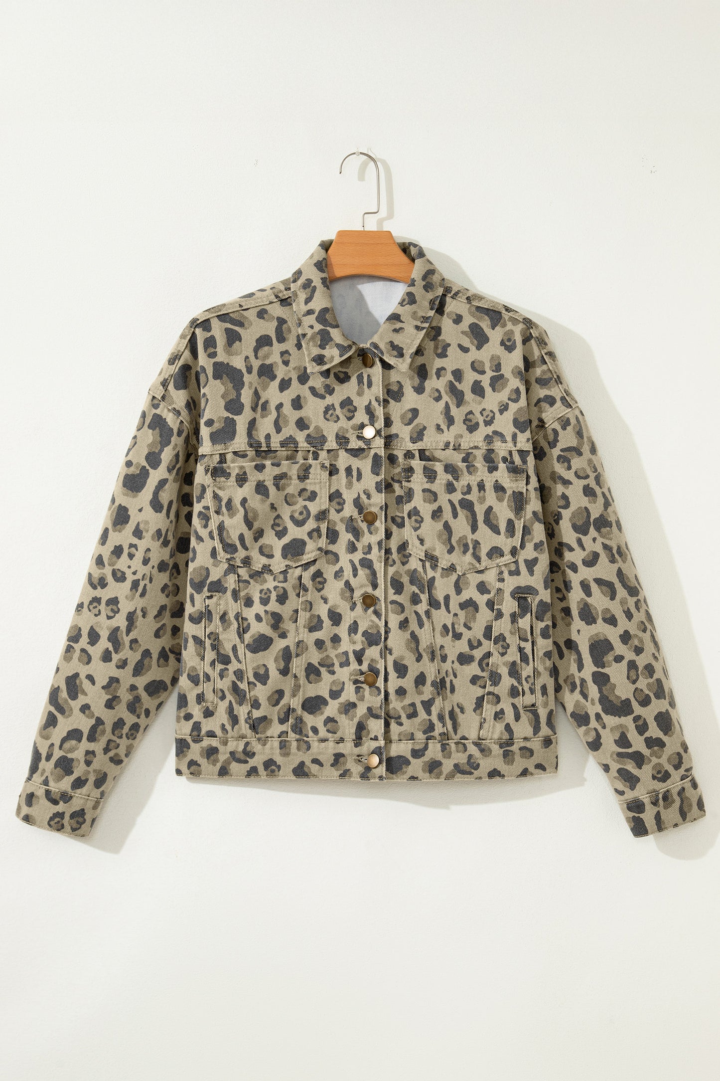 Leopard Denim Button Down Jacket