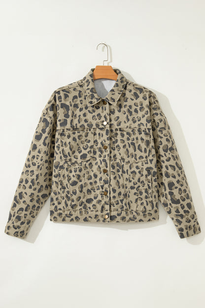 Leopard Denim Button Down Jacket