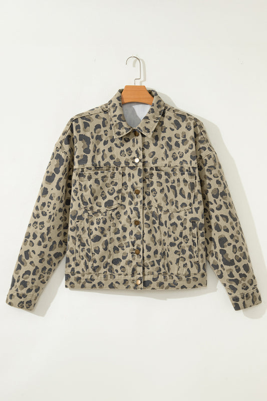 Leopard Denim Button Down Jacket