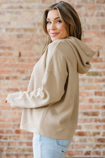 Ribbed Knit Leopard & Lace Drawstring Hoodie