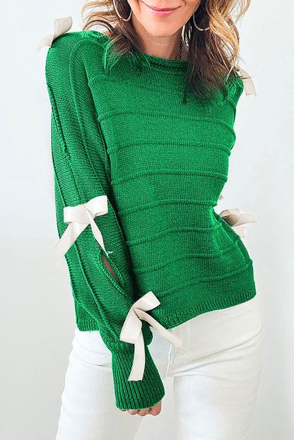 Bow Cut Out Round Neck Sweater