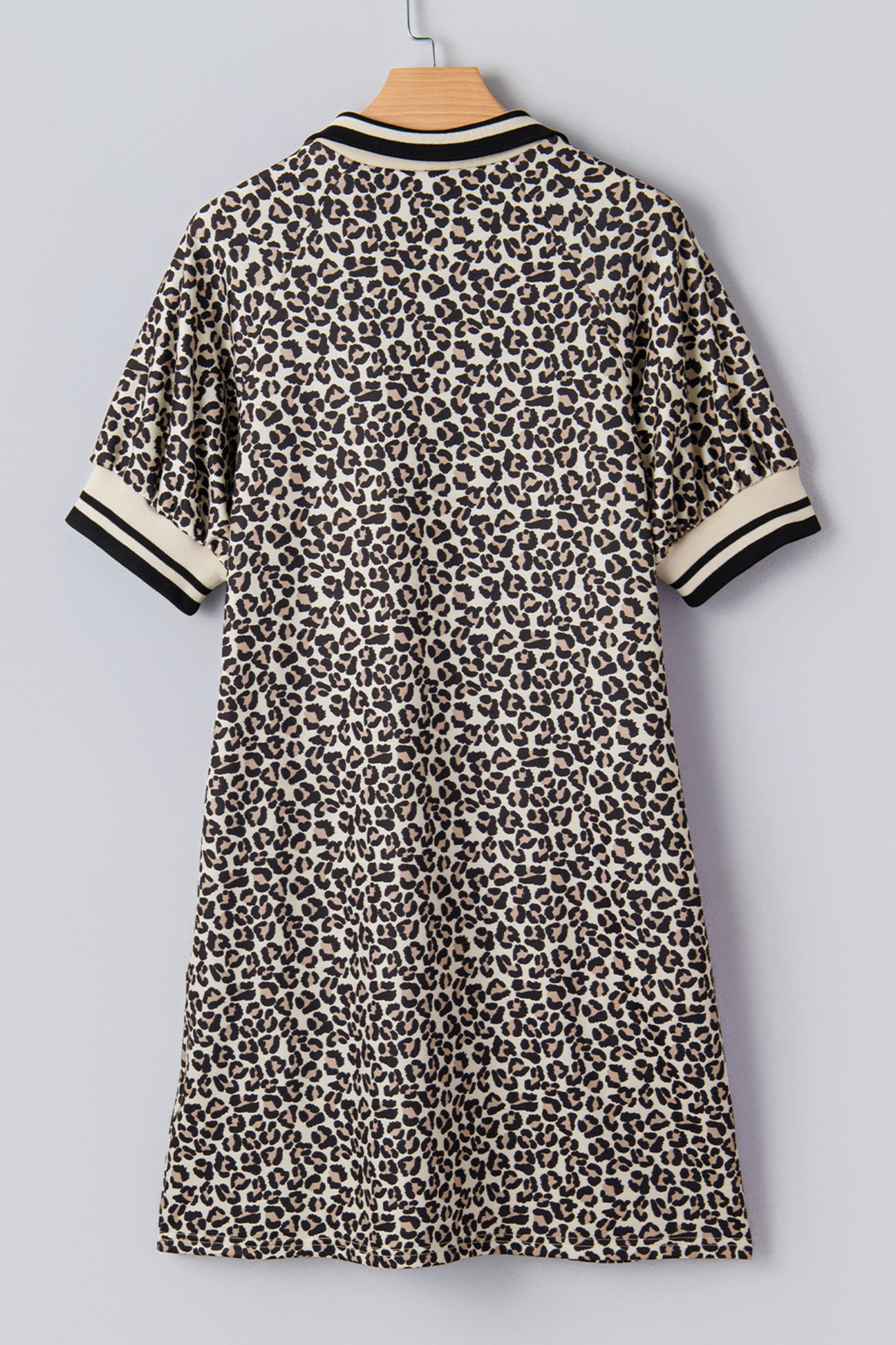 Leopard Stripe Patchwork Zip Collar Mini Dress