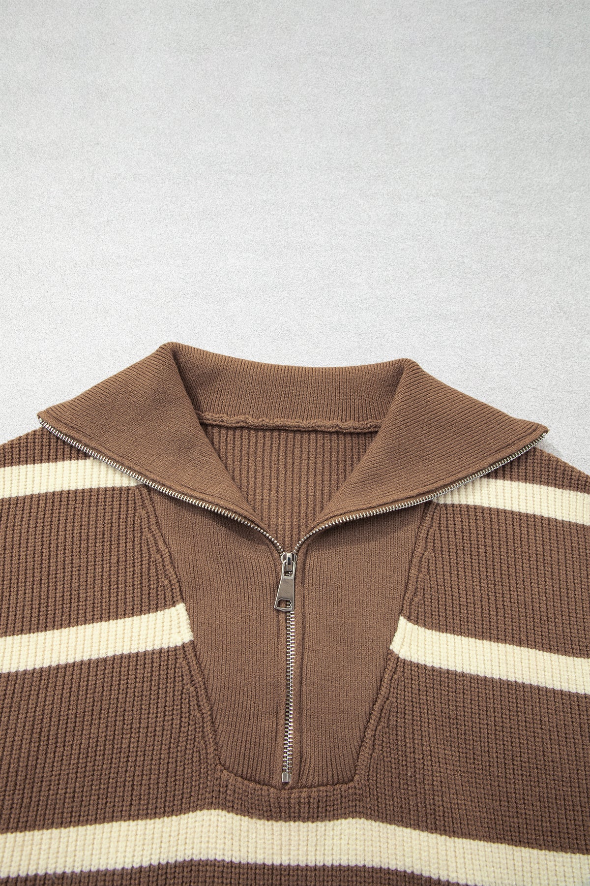 Plus Size Stripe Half-Zip Short Sleeve Knit Top
