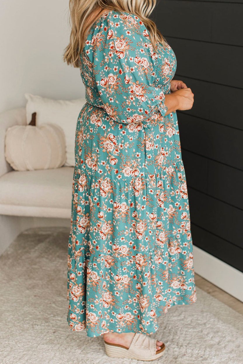 Plus Size Floral Smocked Maxi Dress