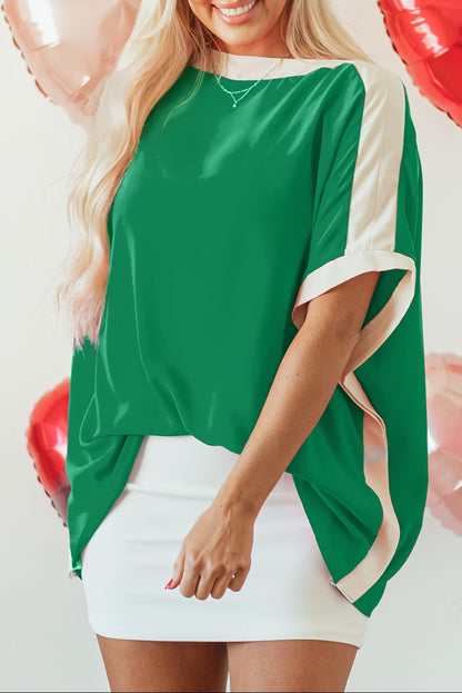 Colorblock Boat Neck Tunic Blouse