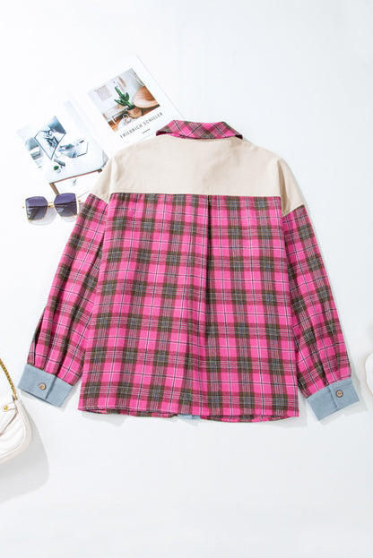 Plus Size Plaid Knit Patchwork Shirt